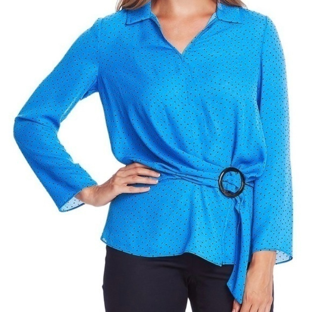 VINCE CAMUTO Deep River Blue V-Neck Top Small